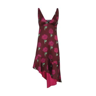 Versace Jeans Couture Bloemen Asymmetrische Midi Jurk - Dames - Korte kleedjes - Bruin - 2XS - Polyester - Kleedjes