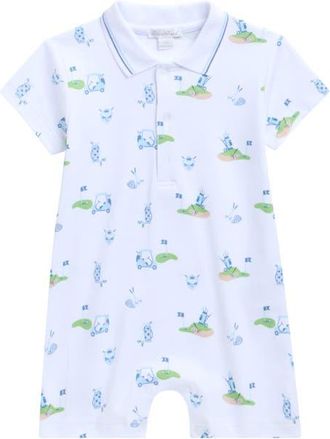 Kissy Kissy Print Pima Cotton Polo Romper in Multi Blue at Nordstrom, Size 18-24M