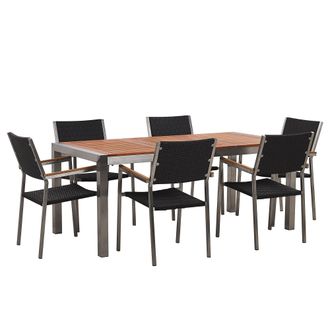 Beliani Conjunto De Comedor De Jard&iacute;n Mesa Con Tablero De Madera De Eucalipto 180 X 90 Cm Y 8 Sillas En Rat&aacute;n Sint&eacute;tico Negro Grosseto