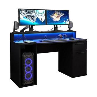 Mirjan24 Mobilier1 - Escritorio Gaming York 100, Negro Mate, Con Puertas, Con Cajones, N&uacute;mero De Puertas: 0, N&uacute;mero De Cajones: 0, 76x140x65cm, Led