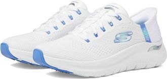 Skechers Womens Arch Fit 2.0 Easy Chic Hands Free Slip-ins Sneaker, White Blue, 10