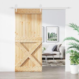 Berkfield Home Sliding Door with Hardware Set 90x210 cm Solid Wood Pine in Brown