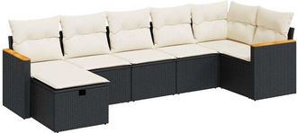 vidaXL Vidaxl - Set De Sof&aacute;s De Jard&iacute;n 7 Pzas Con Cojines Rat&aacute;n Sint&eacute;tico Negro