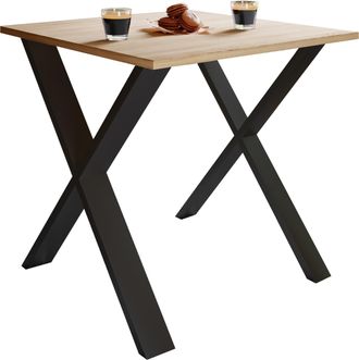 ebuy24 Mesa De Comedor De Madera Vcm Premium Al. 76 X An. 80 X P. 80 Cm Mesa De Comedor De Cocina Mesa Xona X (negro / Roble Sonoma)