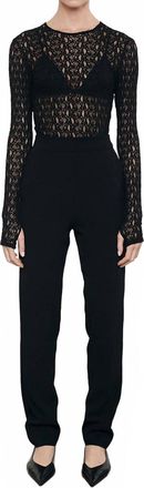 Enza Costa Lace Long Sleeve Crew Top In Black