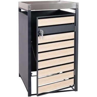 Hhg 1 Tapa De Papelera Con Jardinera Hhg-301, Extensible, 125x68x80cm Metal 31kg, Antracita, Aspecto Madera De Haya