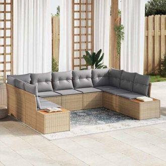 vidaXL Vidaxl - Conjunto De Sof&aacute; De Jard&iacute;n Con Coj&iacute;n 9 Pcs Beige Polirat&aacute;n