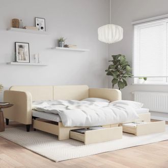 vidaXL Vidaxl - Sof&aacute; Cama Nido Con Cajones Tela Color Crema 100x200 Cm