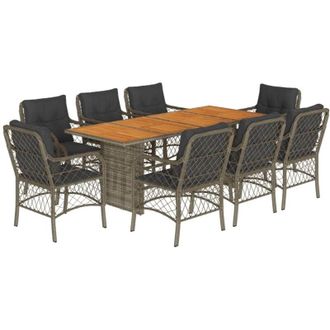 vidaXL Set Comedor Jard&iacute;n 9 Pzas Y Cojines Rat&aacute;n Sint&eacute;tico Gris Vidaxl