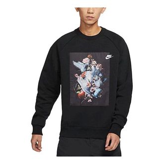 Nike Mens Nike AF-1 Pattern Splicing Fleece Knit Round Neck Pullover Black DD6516-010