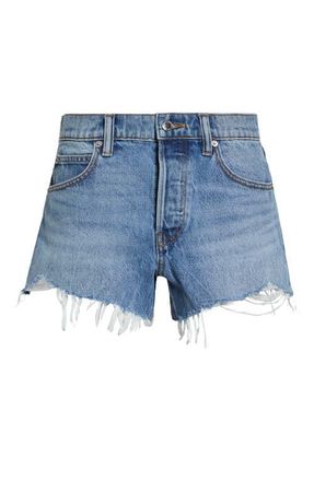 Alexander Wang Hotfix Logo Relaxed Fit Cutoff Denim Shorts in Vintage Light Indigo at Nordstrom, Size 27