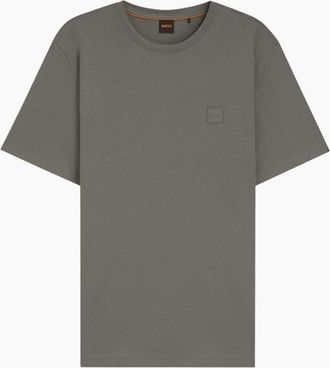 HUGO BOSS Mens Tales Cotton Relaxed Fit Grey/Green T-Shirt - Size: 38
