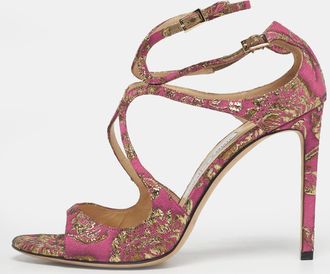 Jimmy Choo London Purple Brocade Fabric Azia Ankle Strap Sandals