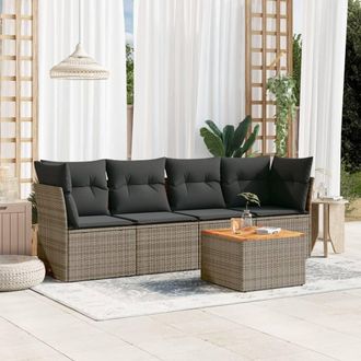 vidaXL Juego De Sof&aacute;s Jard&iacute;n Con Cojines 5 Pzas Rat&aacute;n Sint&eacute;tico Gris Vidaxl