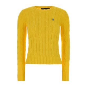 Polo Ralph Lauren Round-neck Knitwear, female, Yellow, Size: L Cable-Knit Cotton Crewneck Sweater