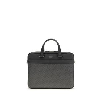 Ferragamo Gray Calf Leather Bos Taurus Mens Briefcase