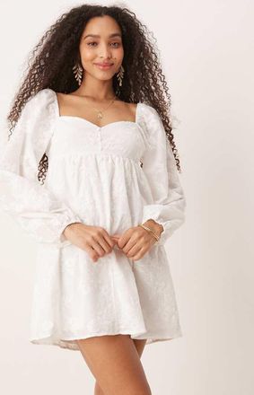 Gina Tricot Gina Tricot - Vestito corto bianco a maniche lunghe con stampa a fiori e bottoni