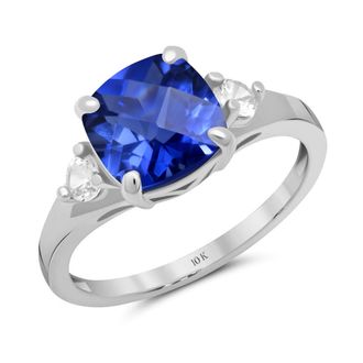 MAX + STONE 10k Yellow or White Gold Cushion Cut Gemstone Three Stone Ring