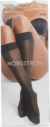 Nordstrom 3-Pack Sheer Knee High Socks in Taupe at Nordstrom, Size 9