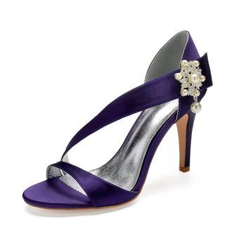 Generic Wedding High Stiletto Heels Heeled Womens Sandals Bridal Sexy Open Toe Heels Daily Party Dress 10.5Cm,Dark Purple,4 UK