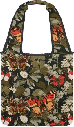 Generic Leaves Butterflies Pattern Reversible Canvas Shoulder Tote - Double-Sided Print, 12oz Cotton, 27cm Drop, Fold-Flat Bag for Travel, Shopping, Street Ou