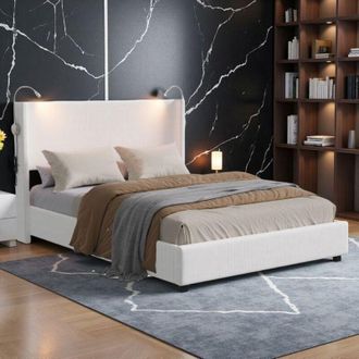 OEM Cama Doble 140x200 - Terciopelo Acanalado - Mecanismo Silencioso - Almacenamiento 53cm - L&aacute;mparas Usb