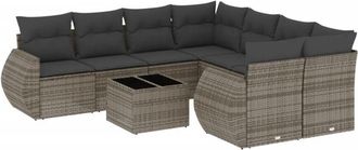 vidaXL Set De Muebles De Jard&iacute;n 9 Pzas Y Cojines Rat&aacute;n Sint&eacute;tico Gris Vidaxl