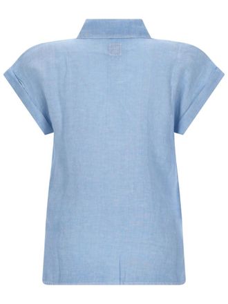 120% Lino Linen with Front Knot Shirt - Blue