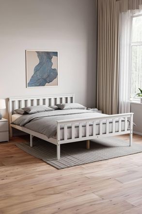 Home Discount Vida Designs Milan Wooden Bed High Foot with Memory Foam Mattress in White | Size: King