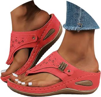 Generic Wedge Flip Flops for Women Summer Wide Fit Flat Sandals with Arch Support Lightweight Anti-Slip Walking Sandals Comfortable Casual Outdoor Non-Slip Be