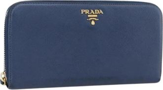Prada Pre-owned Vintage Lange Portemonnee - Dames - Vintage Accessoires - Blauw - ONE Size - Leer - Vintage