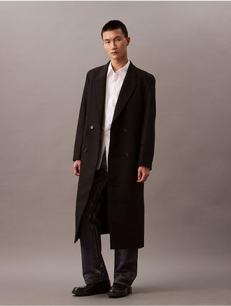 Calvin Klein Mens Double-Breasted Brushed Wool Blend Coat - Black - XS