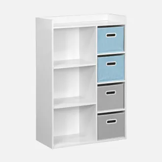 Sweeek Sweeek - Mueble Infantil Con 4 Cestas De Terciopelo, Camille, Azul, 129.5x62x96 Cm