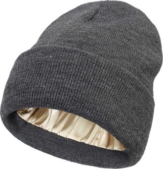 Generic Beanie Hat for Women & Men Satin Lined Beanie - Silk Lined Beanies Winter Warm Knit Cap with Soft Lining | Unisex Slouchy Beanie for Natural Hair, Cur