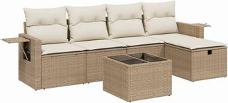 vidaXL Juego De Sof&aacute;s Jard&iacute;n Con Cojines 6 Pzas Rat&aacute;n Sint&eacute;tico Beige Vidaxl