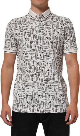 Dolce & Gabbana White Musical Print Collared Polo Mens T-shirt