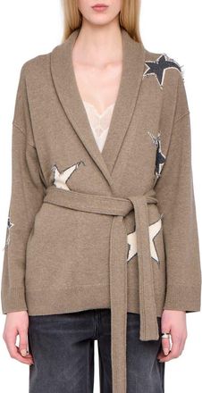Zadig&Voltaire Outline Stars Merino Wool & Cashmere Cardigan in Latte at Nordstrom, Size Medium
