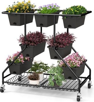 Costway Costway - Huerto Urbano Con 7 Cajas De Plantaci&oacute;n, Cama De Jard&iacute;n Elevada Con Cestas De Almacenamiento, Agujeros De Drenaje, 4 Ruedas Bloqueables, Hue