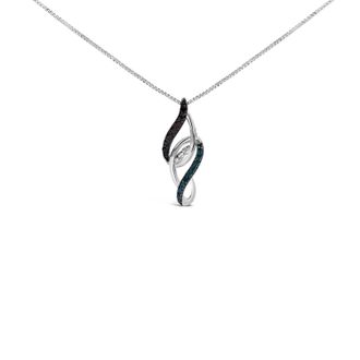 House of Brilliance Sterling Silver 1/4 Cttw Black Blue White Diamond Linear Swirl Pendant Necklace