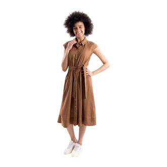 Marella Mouwtjesloze Chemisier Jurk - Dames - Shirt Kleedjes - Bruin - M - Linnen - Kleedjes