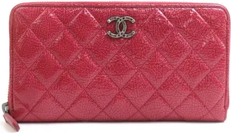 Chanel Pink Patent Leather Long Wallet (Bi-Fold) (Pre-Owned)