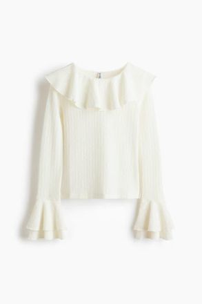 H&M Flounce-trimmed Top in Cream at Nordstrom, Size Xx-Large