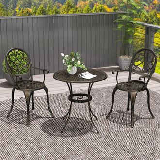 OUTSUNNY 3PCs Bistro Set, Aluminium Garden Table & Chairs Bronze Tone