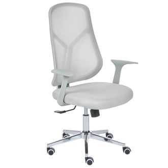 Beliani Silla De Oficina Moderna Con Base Giratoria Altura Ajustable Reposabrazos Respaldo De Malla Gris Claro Nuviner