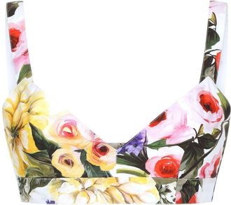 Dolce & Gabbana floral-print cotton crop top - women - Cotton - 38 - Yellow