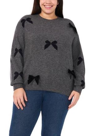 CeCe by Cynthia Steffe 3D Bow Creneck Sweater in Med Htr Grey at Nordstrom Rack, Size 1X