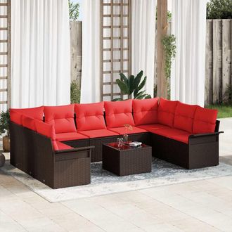 vidaXL Vidaxl Set Divano Da Giardino 10 Pz Marrone Polyrattan