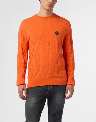 Philipp Plein Jacquard Round Neck Pullover Monogram Men in Orange at Nordstrom, Size Xx-Large