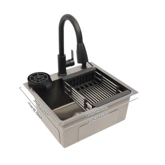 OEM Fregadero De Cocina, Fregadero Utilitario De Un Solo Seno, Grifo Extra&iacute;ble Con Descarga, Grey-arme (fregadero)