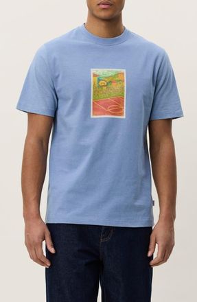 Les Deux Court Organic Cotton Graphic T-Shirt in Faded Denim Blue at Nordstrom, Size Xx-Large